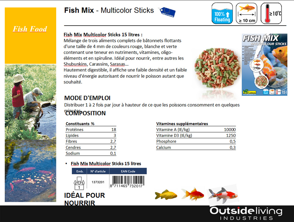 Fish Mix Multicolor Ubbink Aliments Poisson Sticks Litres